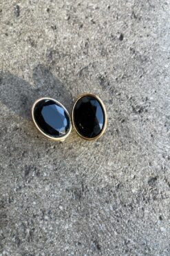 80s Black Glass Glam Earrings - Clip On