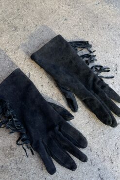 Black Fringe Leather Gloves