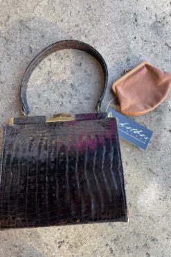 1950s Black Alligator Bag with Coin Purse
