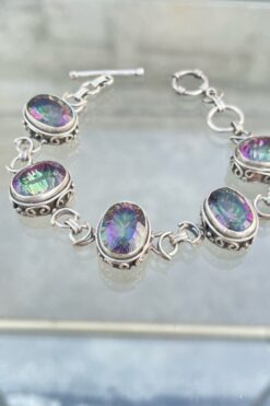 Vintage Iridescent Crystal Sterling Silver Bracelet