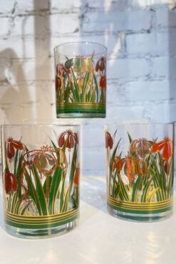 SOLD 70s Iris Lowball Glass Tumblers - Set of 3
