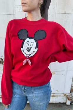 80s Ugly Mickey Red Sweater - Large