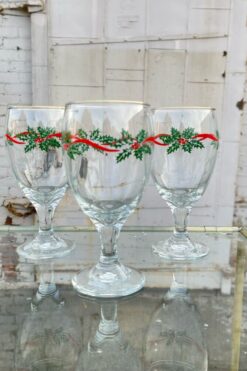 Vintage Christmas Holly Water Glasses - Set of 3 - *Local Pick-up Only