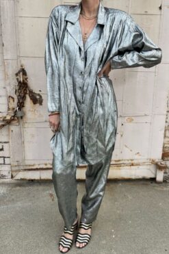 80s Silver Lamé A.J's Bari Two Piece Set - S/M