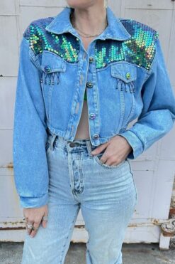 80s Sequin Denim Jacket - Medium