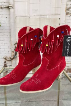 SOLD 80s Edward Dorf Red Suede Ankle Boots - Size 8