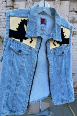 SOLD 90s Sun Belt Denim Vest with Horses - M/L