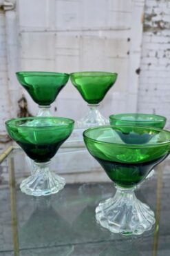 SOLD Vintage Emerald Green Cocktail Glasses - Set 5