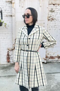Vintage Bullock's Santa Ana Navy and Cream Plaid Coat - S/M