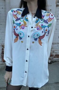 SOLD Vintage Silk Rainbow Button Down Shirt – LG