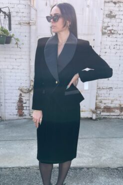 Vintage Oscar De La Renta Studio Black Velvet Suit - Medium