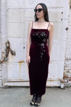 SOLD 90s Strappy Velvet Wiggle Dress - S/M