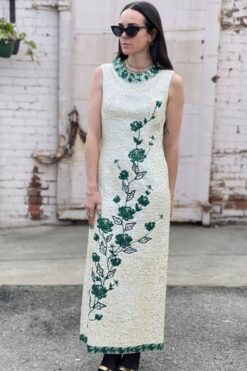 60s Iridescent Sequins Climbing Rose Gown - Medium