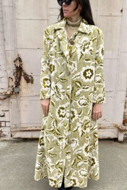 Vintage Olive and Cream Tapestry Coat - M/L