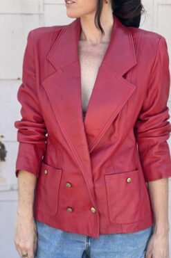 Vintage Red Leather Double Breasted Jacket - S/M