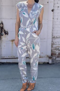 Vintage On The Rocks Leaf Print Jumpsuit - M
