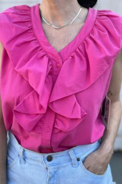 Vintage 80s Gitano Pink Ruffle Top - M