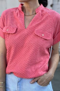 Vintage Pink Grapefruit Terrycloth Top -M