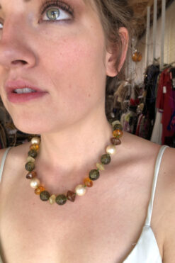 60s Green Amber Beaded Choker