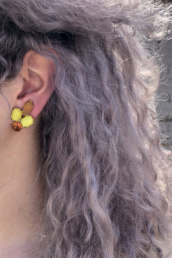 50s Yellow Amber Stone Clip-On Earrings