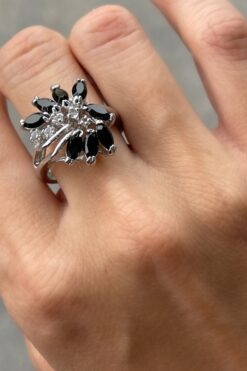 Vintage Marquise Cut Black Sapphire Gemstone Cocktail Ring