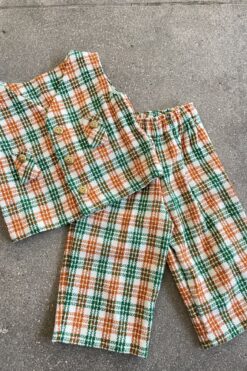 Vintage 70s Kids Plaid Vest and Pants Set - 12-18 months