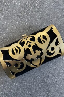 SOLD Vintage 90s Donna Karan Gold Metal and Leather  Clutch