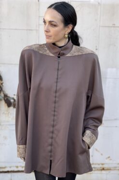Vintage 80s Brown Cape/Jacket with Faux Snake Trim - L