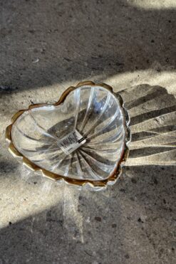 Vintage 80s Gold Rimmed Faceted Glass Heart Trinket Dish