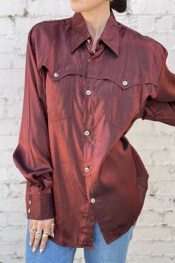 Vintage Scorpio Red Shimmer Western Button Down Shirt - M
