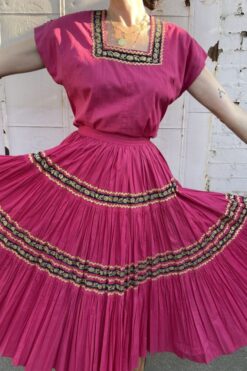 Vintage 1940s Pink Square Dancing Patio Dress Set - XS